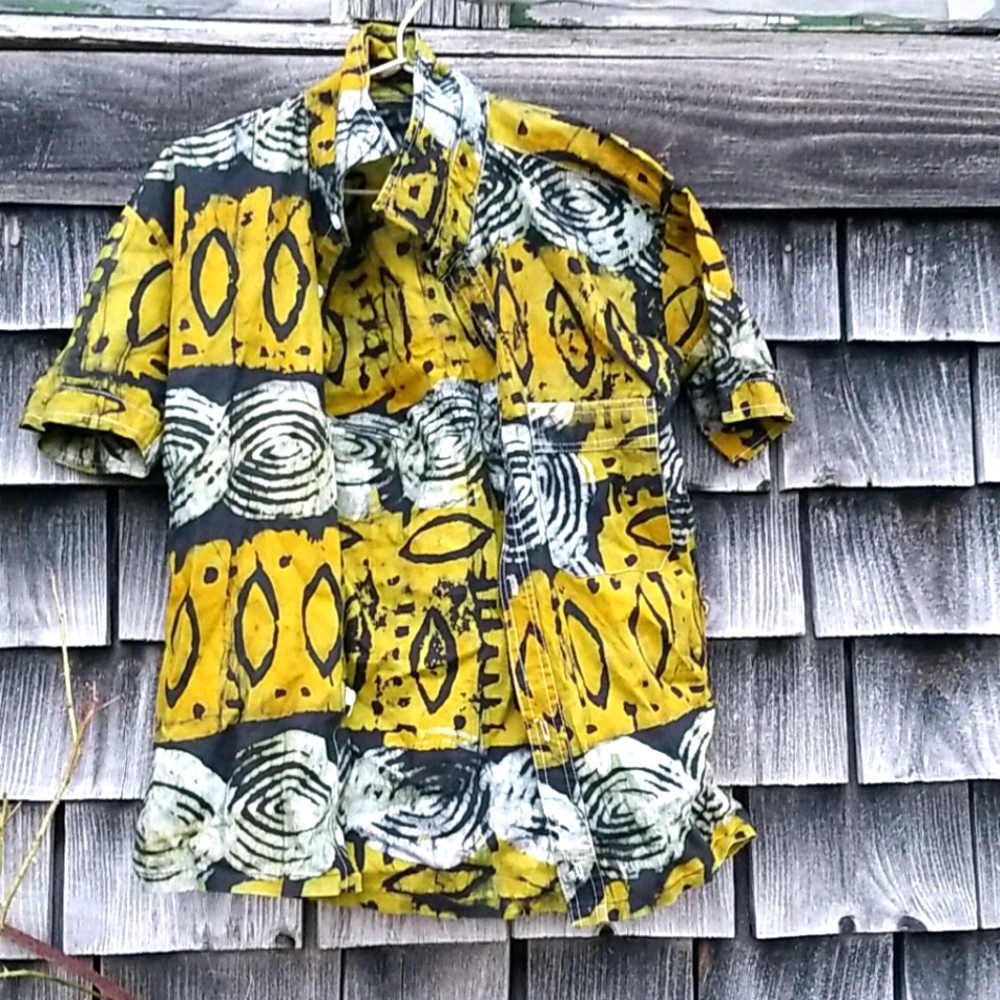 Batik Wax Hand Dyed Shirt mens vintage M OOAK